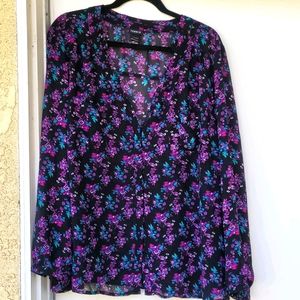 Black , purple,  and teal floral print pattern top